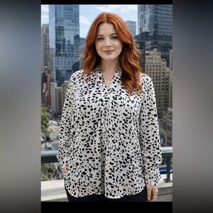 NY Collection Black and White Patterned Blouse